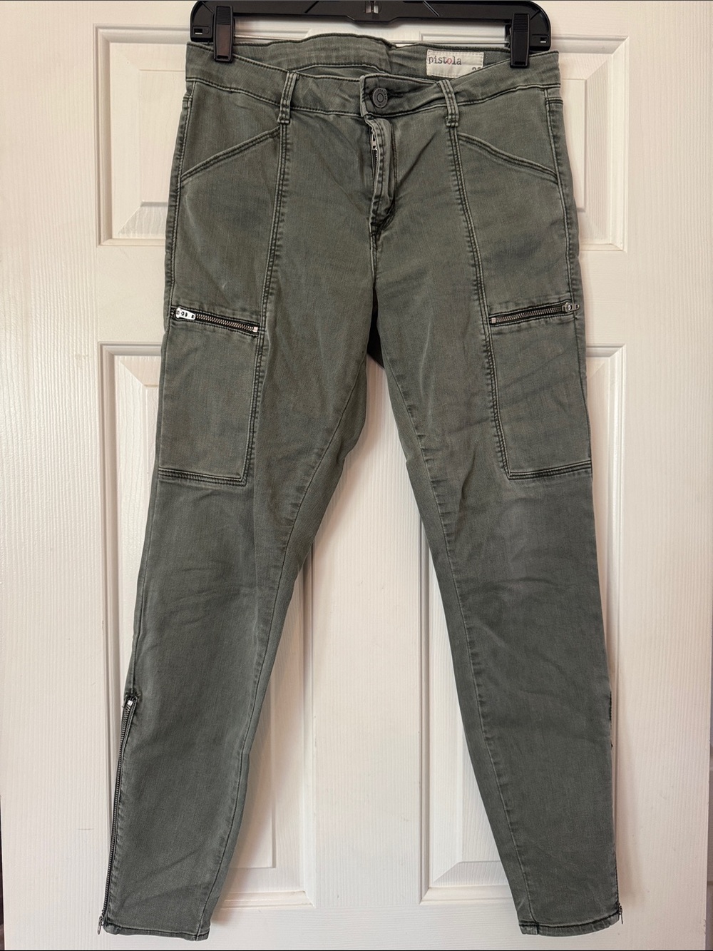 pistola Olive-Green Zip Pocket Cargo Skinny Pants